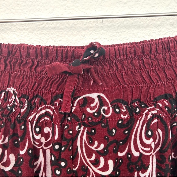 Burgundy Smocked Waist Pants Boho Harem Lounge Pattern Festival Size Small - Picture 4 of 10